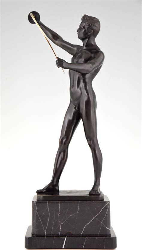 Art Deco Bronze Sculpture Of A Male Nude Fencer Deconamic