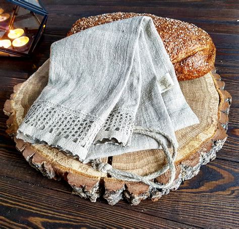 Linen Bread Bag With Laces Natural Linen Bread Loaf Bag With - Etsy