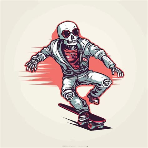 Un Disegno Di Uno Scheletro Su Uno Skateboard Con Uno Sfondo Rosso