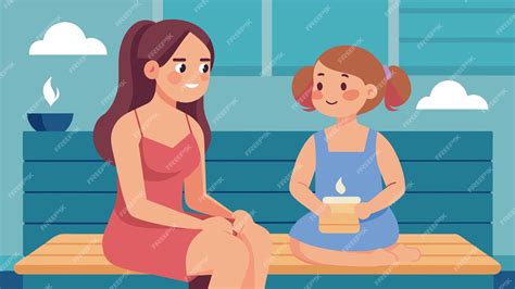 Premium Vector A Mother And Daughter Sitting Side By Side In A Sauna