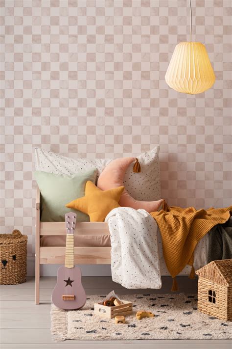 Nude Pink Watercolor Checkered Wallpaper Hovia Hovia