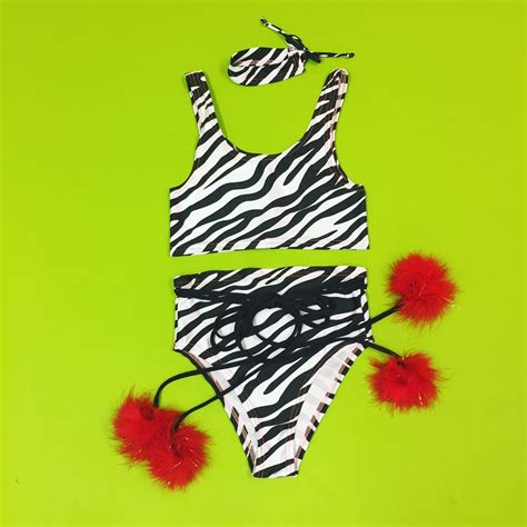 Zebra Print Highwaisted Bikini Cropped Vest Top Depop