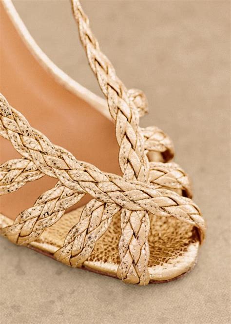 Natacha Sandals Smooth Braided Gold Crackled Metallic Goatskin