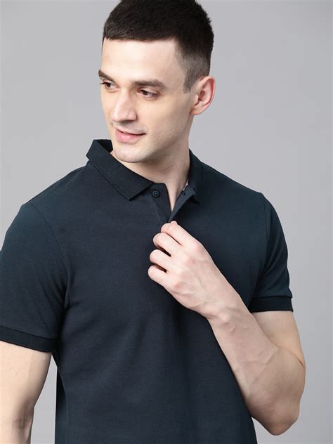 Buy Mast Harbour Men Navy Blue Solid Polo Collar Pure Cotton T Shirt