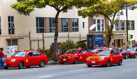 Merced San Jose Costa Rica 2021 Red taxi taxis transport cars in San