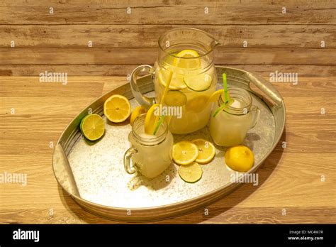 Sweat And Icy Cold Lemonade Ready To Be Served Stock Photo Alamy