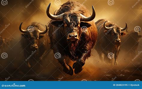 African Buffalo Herd in the Wild, Strength and Beauty in Nature Generated by AI Stock ...