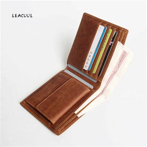 Leacool Genuine Leather Wallet Men Vintage Handmade Short Bifold