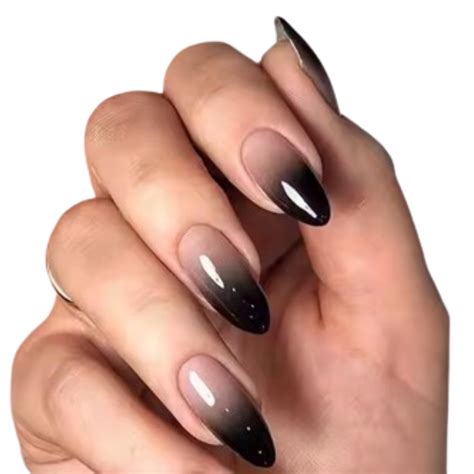 Paznokcie Sztuczne Tipsy Migdał Ombre Gradientowe Czarne Nude Samoprzylepne