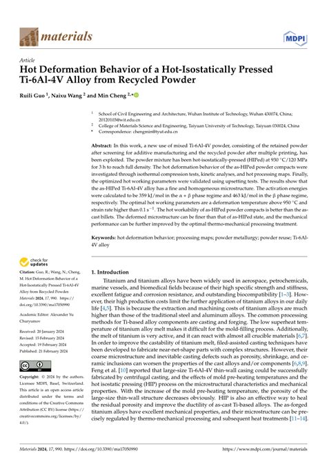 PDF Hot Deformation Behavior Of A Hot Isostatically Pressed Ti 6Al 4V