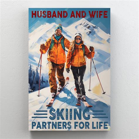 trinx husband  wife skiing partners  piece rectangle graphic art