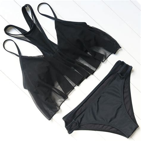Aliexpress Buy New Design Black Lace Bikini Solid Swimwear Padded Bikini Set High Neck
