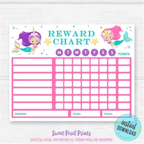 Mermaid Chore Chart Printable Reward Chart For Kids Etsy