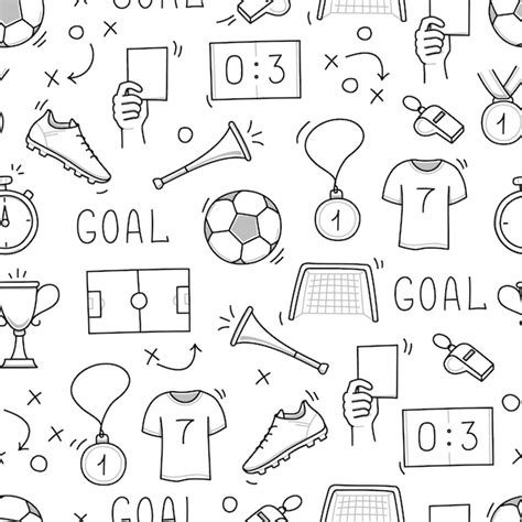 Premium Vector Soccer Doodle Seamless Pattern Football Goal Award Cup