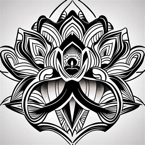 Neotraditional Lotus Tattoo Stencil Black Line Art · Creative Fabrica