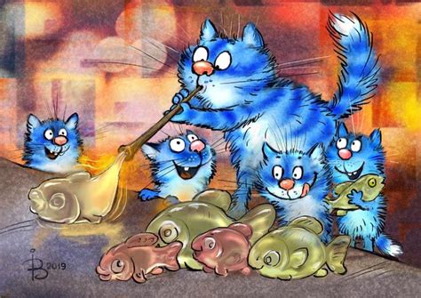 Синие коты Рины Зенюк Russian Cat, Cat Cupcakes, Animal Action, Animal ...