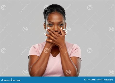 Shocked African American Woman Covering Her Mouth Stock Image Image