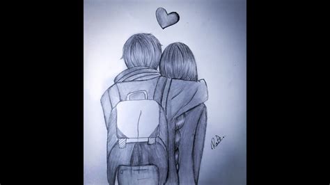 Anime Boy And Girl Hugging Drawing