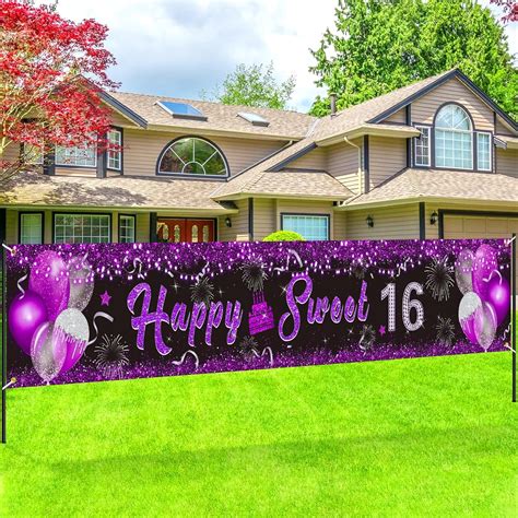 amazoncom purple  birthday decorations banner  girls happy
