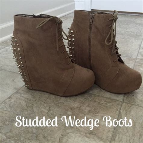 Taupe Studded Hidden Wedge Boots Hidden Wedge Boots Boots Wedge Boots