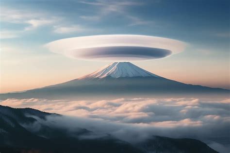 Una Gran Nube Circular Sobre Una Montaña Con Una Gran Nube Blanca Sobre Ella Foto Premium