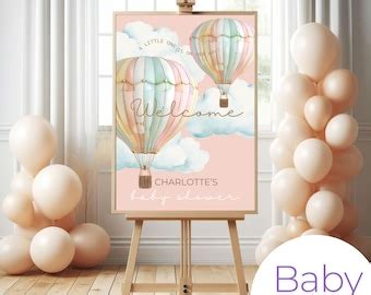 Hot Air Balloon Baby Shower Welcome Sign Editable Template Etsy