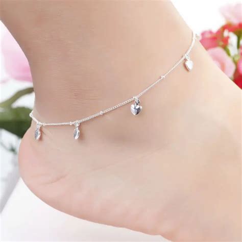 Fashion Jewelry Plated Silver Anklet Solid Heart Pendant Anklets High