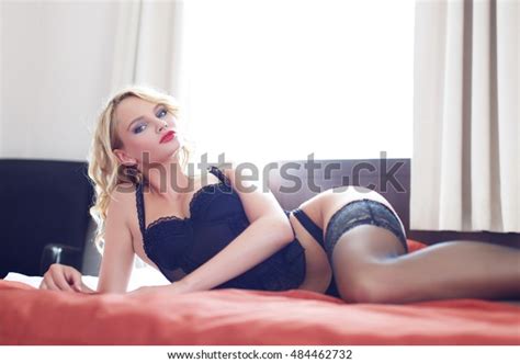 Sexy Blonde Woman Lying On Bed Stock Photo 484462732 Shutterstock