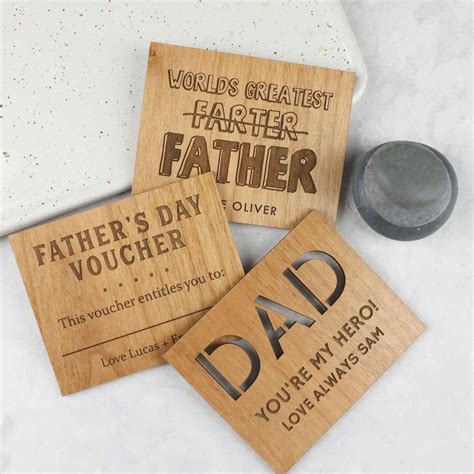 Engraved Wooden Fathers Day Cards With Magnets Personalised Favours