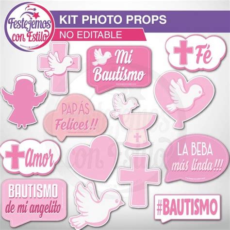 Photo Props Imprimible Bautismo Nena Rosa Festejemos Con Estilo