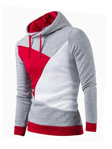 Casual Mens Drawstring Color Block Hoodie Hoodie Sweatshirts Pullover