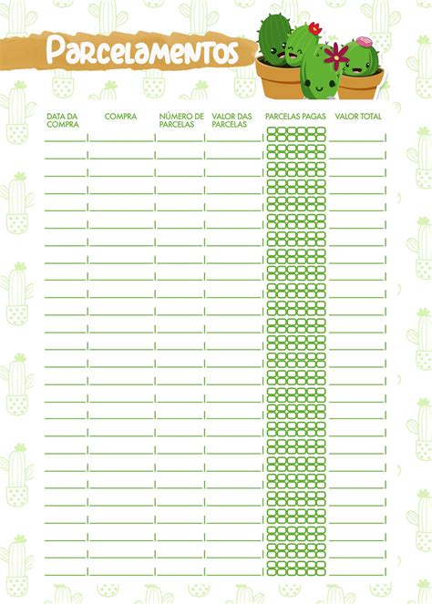 Planner 2019 Cactos parcelamentos Fazendo a Nossa Festa | Organização