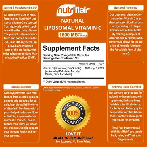 Nutriflair Liposomal Vitamin C 1600mg 180 Capsules Fat Soluble Vit Supplements Ebay