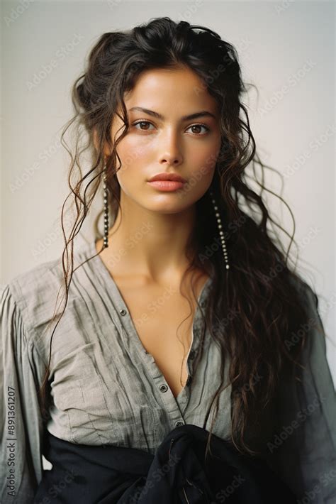 Beautiful Latina Woman With Beautiful Brown Eyes Long Brown Hair She Wears A Semi Updo