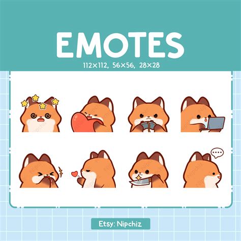 Emotes Fox 8 Cute Emotes For Streaming Digital Chibi Red Fox Emote