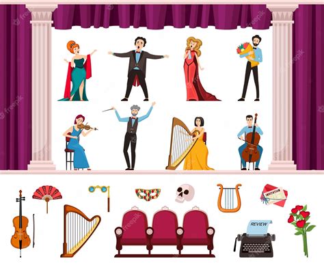 Premium Vector | Opera artists classical opera musical instruments