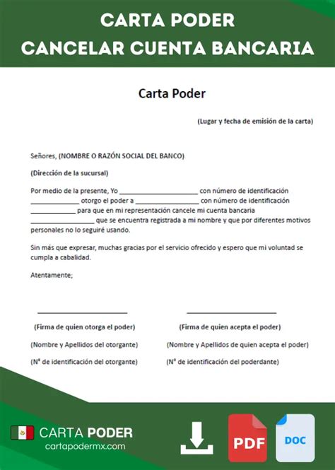 Carta Poder Para Cancelar Cuenta Bancaria 2025 ️