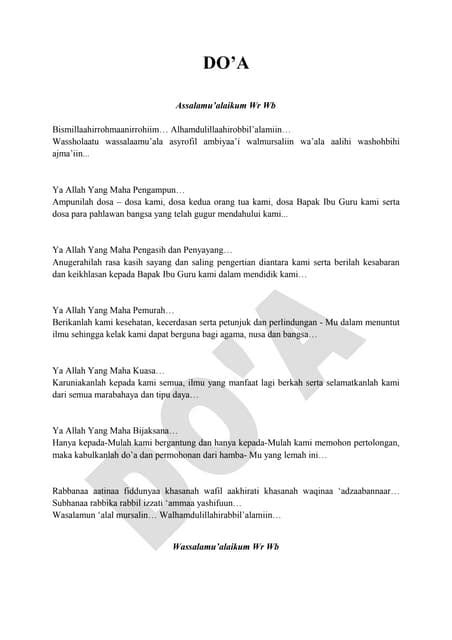 Misal Teks Doa Upacara Bendera Hari Senin Teks Doa Be