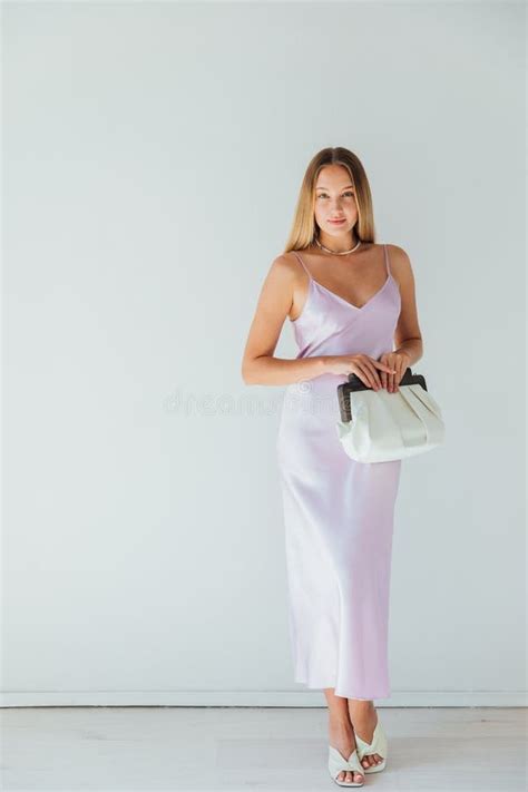 Beautiful Fashion Blonde Woman In Summer Silk Dress Stock Photo Image Of Fashionable Lady
