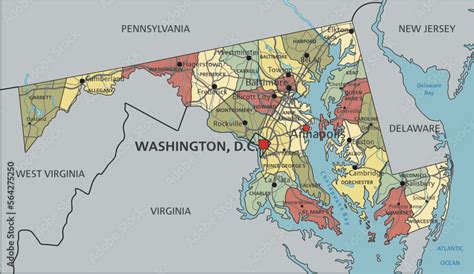 maryland highly detailed editable political map  labeling stock