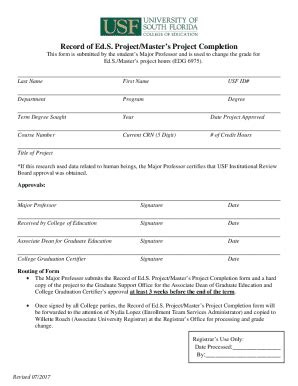 Fillable Online Record Of Eds Masters Project Completion Form Draft