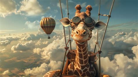 Premium Photo Giraffe Riding In A Hot Air Balloon