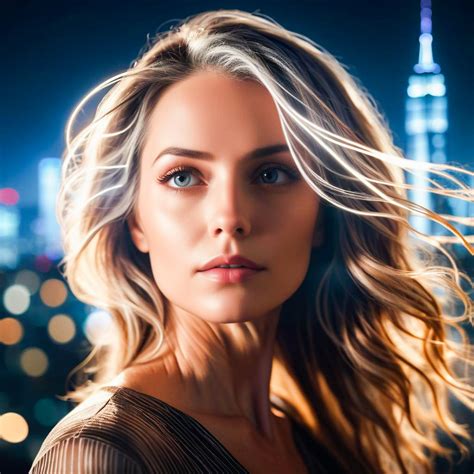 Confident Woman With Blonde Hair And City Skyline