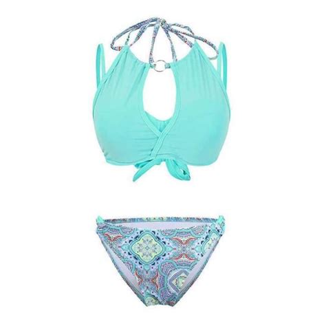 Maillot De Bain Femme Pi Ces Bikini Lacets Triangle Imprim Boh Me Bleu Vert Cdiscount