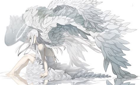 HD wallpaper: angel girl, wings, profile view, white dress, feathers, Anime | Wallpaper Flare