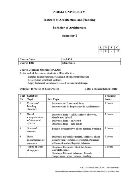 Sem-1 2ar175 Struc-I | PDF | Stress (Mechanics) | Bending
