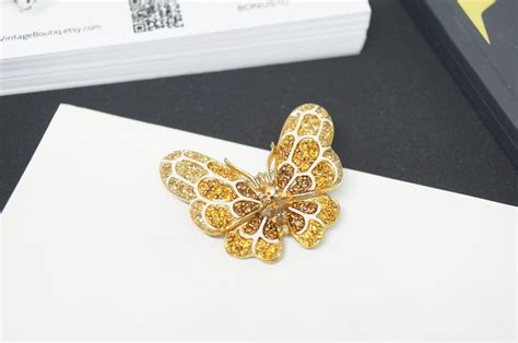 Vintage Butterfly Brooch Gold Crystal Brooch Rhinestone Pin Wife