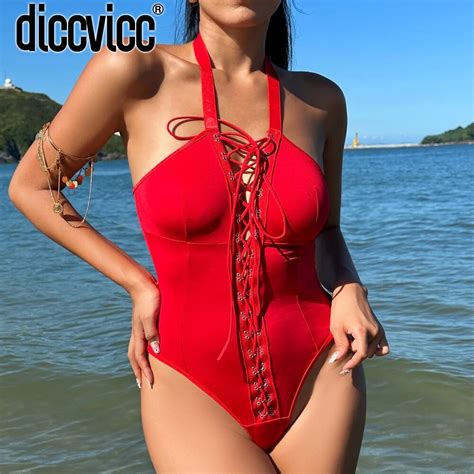 Jual Preorder Diccvicc Red Bodysuit Halter Bra Front Cross Strings Body Lingerie One Piece Sissy