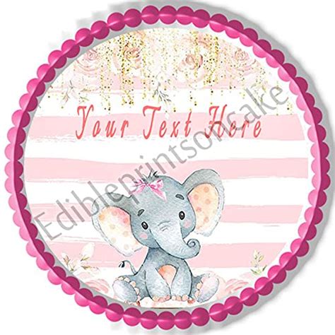 Mocsicka Girl Elephant Baby Shower Edible Cake Topper 10 Round