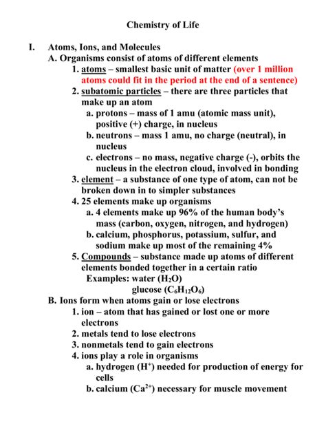 Chemistry Of Life Notes